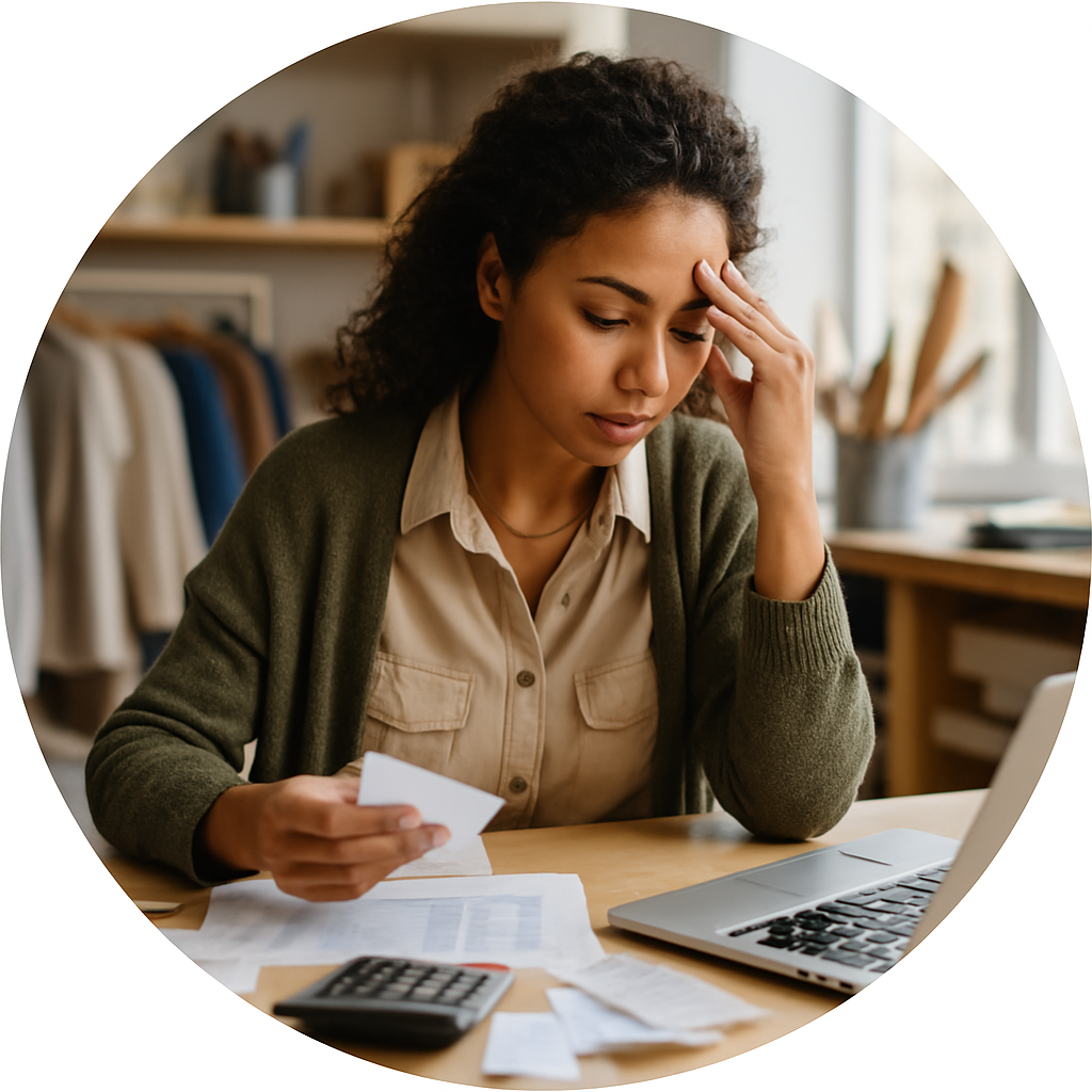 Creative entrepreneur balancing finances in studio