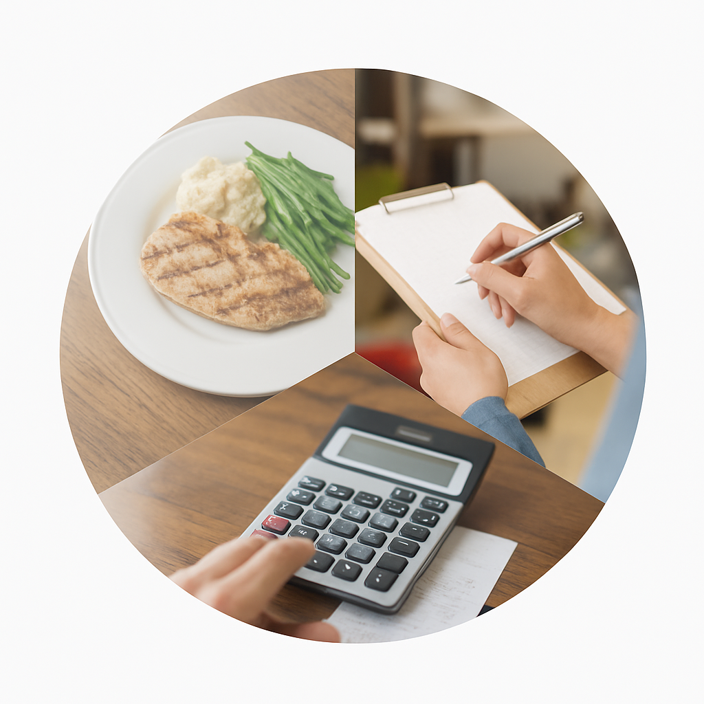 Restaurant manager calculating food cost in a commercial kitchen