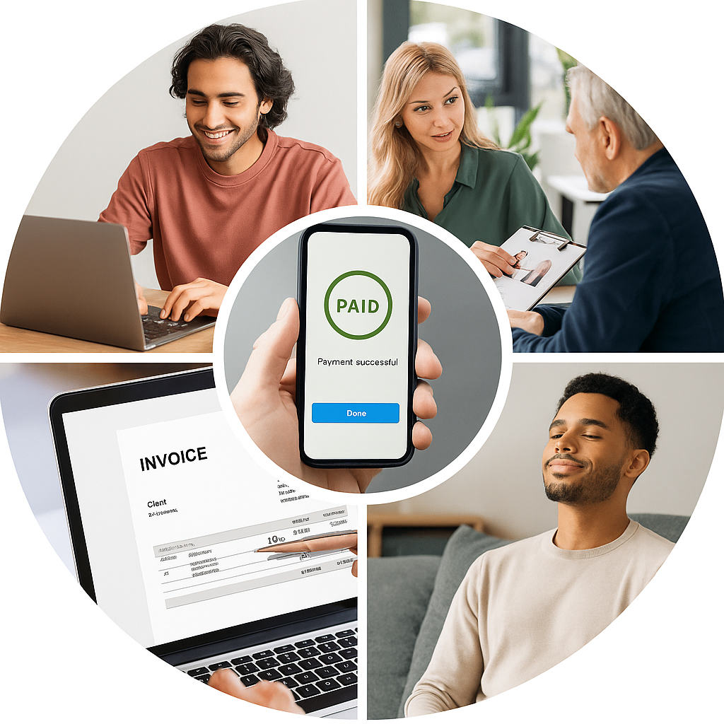 Freelancer sending invoice to client via laptop Getting Paid on Time